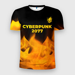 Мужская спорт-футболка Cyberpunk 2077 - gold gradient: символ сверху