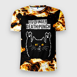 Футболка спортивная мужская Five Finger Death Punch рок кот и огонь, цвет: 3D-принт
