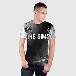 Футболка спортивная мужская The Sims glitch на темном фоне: символ сверху, цвет: 3D-принт — фото 2