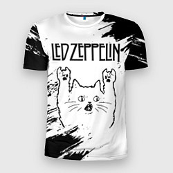 Мужская спорт-футболка Led Zeppelin рок кот на светлом фоне