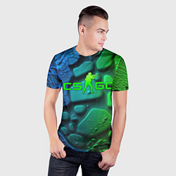 Футболка спортивная мужская CS GO green black abstract, цвет: 3D-принт — фото 2