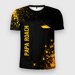 Футболка спортивная мужская Papa Roach - gold gradient: надпись, символ, цвет: 3D-принт