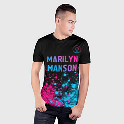 Футболка спортивная мужская Marilyn Manson - neon gradient: символ сверху, цвет: 3D-принт — фото 2