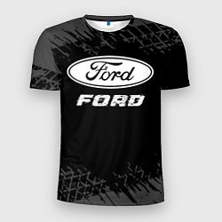 Мужская спорт-футболка Ford speed на темном фоне со следами шин