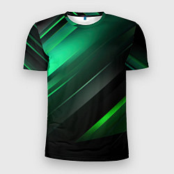 Мужская спорт-футболка Black green abstract