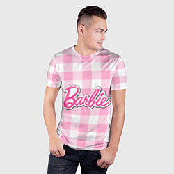 Футболка спортивная мужская Барби лого розовая клетка, цвет: 3D-принт — фото 2