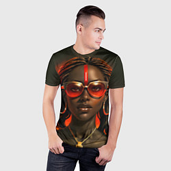 Футболка спортивная мужская Девушка афро с косичками в модных очках, цвет: 3D-принт — фото 2