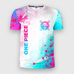 Футболка спортивная мужская One Piece neon gradient style: надпись, символ, цвет: 3D-принт