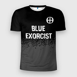 Футболка спортивная мужская Blue Exorcist glitch на темном фоне: символ сверху, цвет: 3D-принт