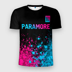 Футболка спортивная мужская Paramore - neon gradient: символ сверху, цвет: 3D-принт