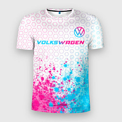 Мужская спорт-футболка Volkswagen neon gradient style: символ сверху
