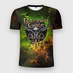 Мужская спорт-футболка Baldurs Gate 3 logo dark green fire