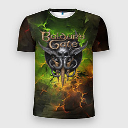 Мужская спорт-футболка Baldurs Gate 3 logo dark green fire
