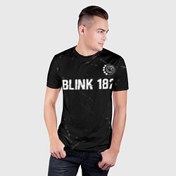 Футболка спортивная мужская Blink 182 glitch на темном фоне: символ сверху, цвет: 3D-принт — фото 2