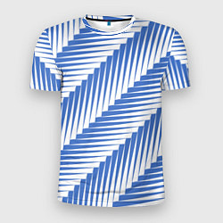 Мужская спорт-футболка Голубая белая диагональ