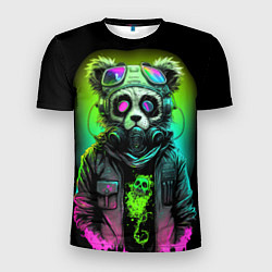 Футболка спортивная мужская Панда киберпанк кислотный зеленый, цвет: 3D-принт
