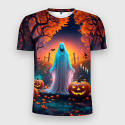 Мужская спорт-футболка Привидение в хэллоуинскую ночь