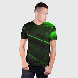 Футболка спортивная мужская Зеленая абстракция со светом, цвет: 3D-принт — фото 2