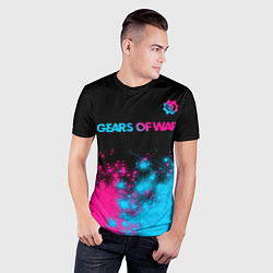 Футболка спортивная мужская Gears of War - neon gradient: символ сверху, цвет: 3D-принт — фото 2