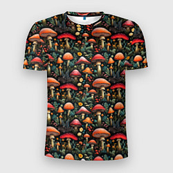 Мужская спорт-футболка Сказочные грибы мухоморы паттерн