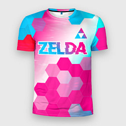 Мужская спорт-футболка Zelda neon gradient style: символ сверху