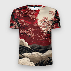 Мужская спорт-футболка Багровый пейзаж в японском стиле