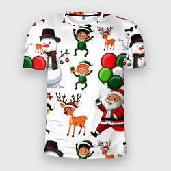 Мужская спорт-футболка Зимний праздник - деды морозы гномы олени