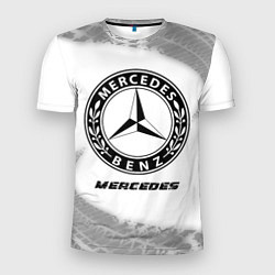 Мужская спорт-футболка Mercedes speed на светлом фоне со следами шин