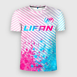 Футболка спортивная мужская Lifan neon gradient style: символ сверху, цвет: 3D-принт