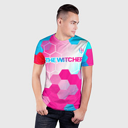 Футболка спортивная мужская The Witcher neon gradient style: символ сверху, цвет: 3D-принт — фото 2