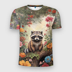 Мужская спорт-футболка Милый енот в лесу