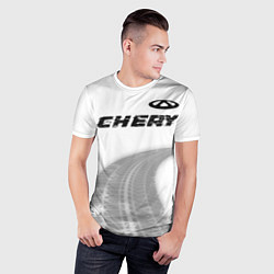 Футболка спортивная мужская Chery speed на светлом фоне со следами шин посеред, цвет: 3D-принт — фото 2