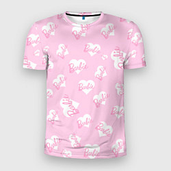 Мужская спорт-футболка Барби: белые сердца на розовом паттерн