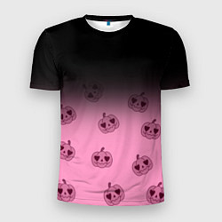 Мужская спорт-футболка Черно-розовый градиент и хэллоуинские тыквы паттер