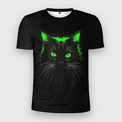 Футболка спортивная мужская Черный кот в зеленом свечении, цвет: 3D-принт