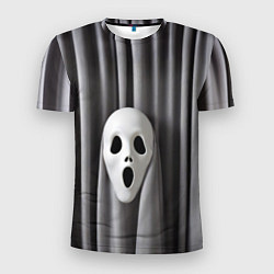 Мужская спорт-футболка Маска призрака и серые шторы