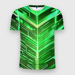 Футболка спортивная мужская Зелёные неон полосы киберпанк, цвет: 3D-принт