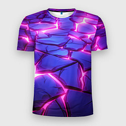 Мужская спорт-футболка Неоновые фиолетовые камни со свечением