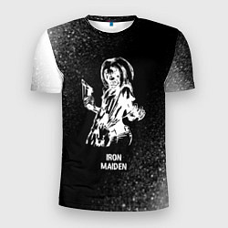 Мужская спорт-футболка Iron Maiden glitch на темном фоне