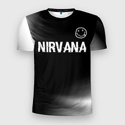 Футболка спортивная мужская Nirvana glitch на темном фоне посередине, цвет: 3D-принт
