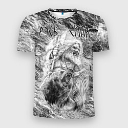 Мужская спорт-футболка Воин с топором и медведь