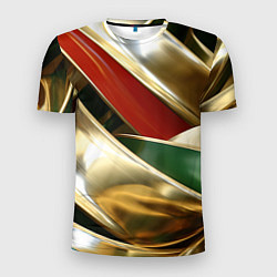Мужская спорт-футболка Золотая абстракция с зелеными и красными вставками