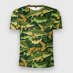 Мужская спорт-футболка Камуфляж рыболова - рыба щука