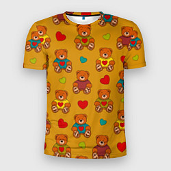Мужская спорт-футболка Игрушечные мишки и разноцветные сердца