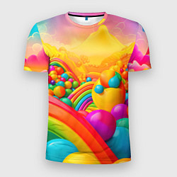 Мужская спорт-футболка Цветные пузыри и радуга