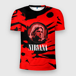 Футболка спортивная мужская Nirvana красные краски рок бенд, цвет: 3D-принт