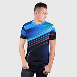Футболка спортивная мужская Синяя и черная абстракция геометрическая, цвет: 3D-принт — фото 2