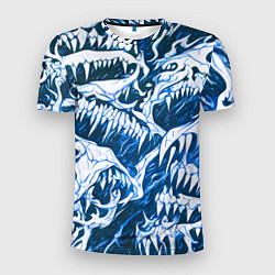 Футболка спортивная мужская Белые клыки на синем фоне, цвет: 3D-принт