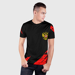 Футболка спортивная мужская Россия герб краски красные, цвет: 3D-принт — фото 2