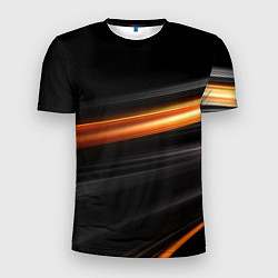 Мужская спорт-футболка Оранжевая яркая полоса на черной абстракции